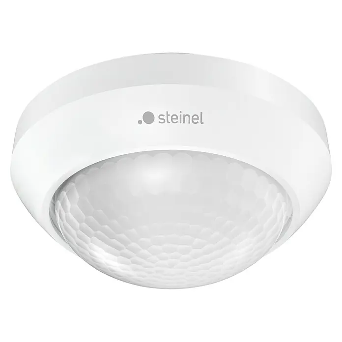 Steinel Bewegungsmelder IS 360-3 weiß - Reichweite Sensor: 12 m, Weiß, Erfassungswinkel Sensor: 360 ° - Nahaufnahme eines weißen Steinel Bewegungsmelders, der ein modernes und unauffälliges Design für die Deckenmontage aufweist.
