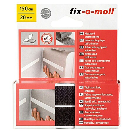 Fix-o-moll Klettband (150 cm x 20 mm, Schwarz, Kleben)
