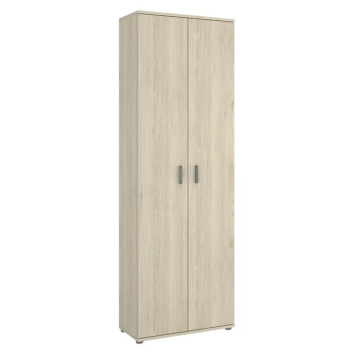 Dekit Armario multiusos de madera Fit - L x An x Al: 35 x 61 x 190 cm, Roble - Armario de madera clara con dos puertas y tiradores sencillos, ideal para dormitorios o pasillos. Solución de almacenamiento práctica con diseño atemporal.