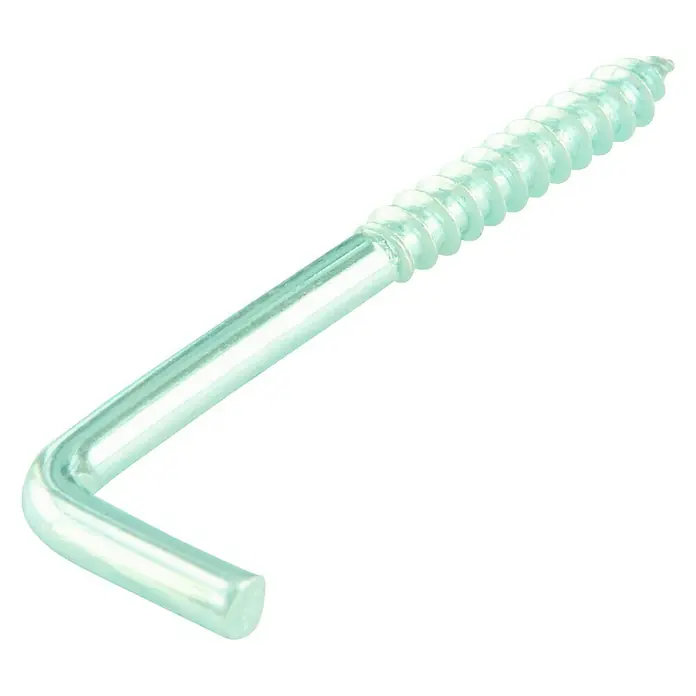 Vitragenhaken - Ø x L: 2 x 25 mm, Silber, 20 Stk. - Nahaufnahme einer metallischen L-Haken-Schraube mit Gewinde, ideal für sichere Befestigungen im Haushalt und Werkstattbereich.