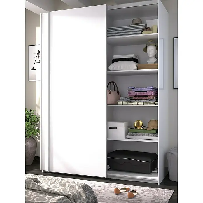Dekit Set de estanterías - L x An x Al: 150 x 72 x 1,6 cm, Blanco - Un amplio armario blanco con puertas correderas ofrece un gran almacenamiento para ropa y accesorios en el dormitorio.