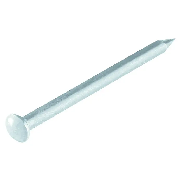 Suki Clavo de acero - Largo: 25 mm, 50 ud., Acero endurecido - Primer plano de un clavo de alambre liso, con cabeza plana y punta afilada, ideal para proyectos de construcción y carpintería.