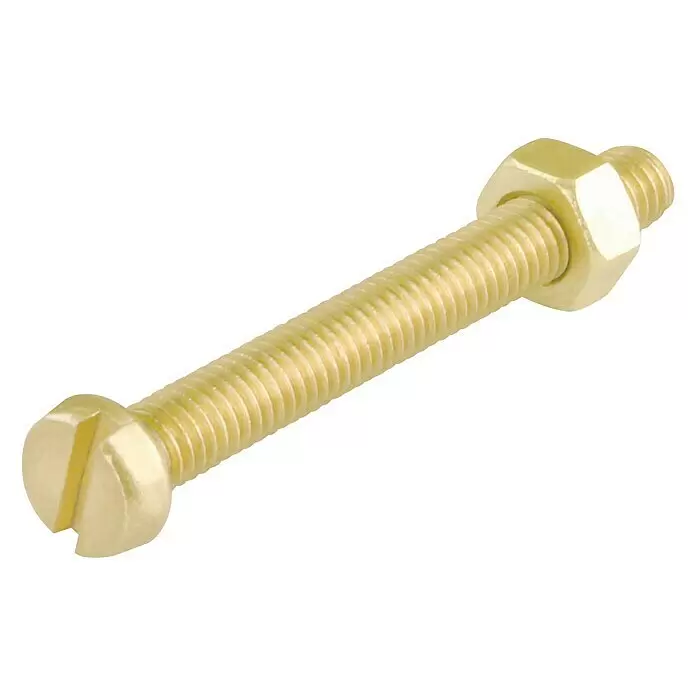 Suki Tornillo cilíndrico MS - M 3, Largo: 10 mm, 18 ud., Latón - Perno de latón con cabeza ranurada y tuerca hexagonal.