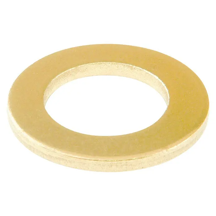 Unterlegscheibe - Innendurchmesser: 8,4 mm, Außendurchmesser: 15 mm, Messing, Blank, 6 Stk. - Nahaufnahme eines goldenen Unterlegscheibe, die für Stabilität und sicheren Halt in verschiedenen Anwendungen sorgt.