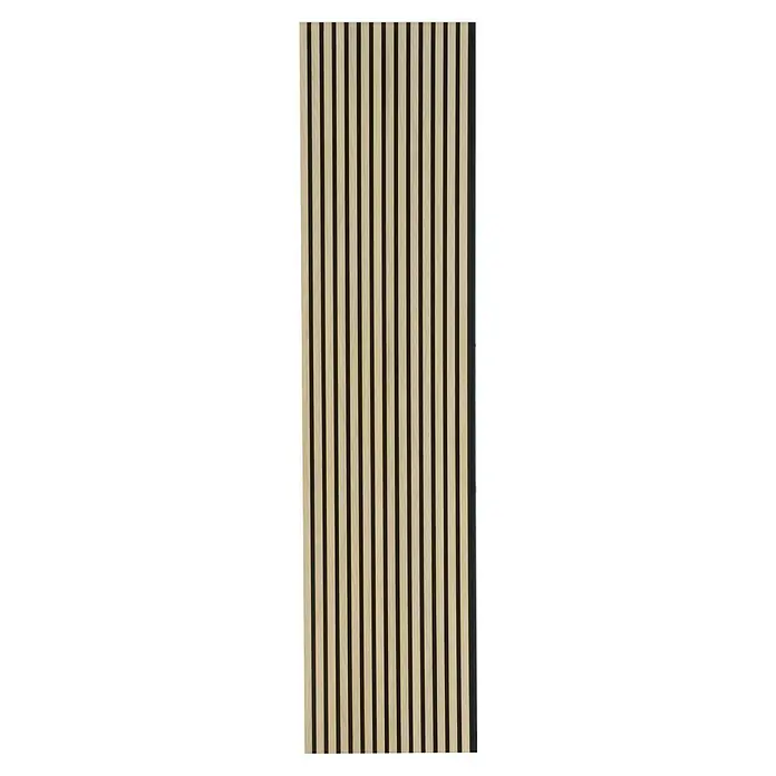 FN Neuhofer Akustikpaneel Acustico - Eiche natur, L x B x S: 2.400 x 572,5 x 19 mm - Elegantes Akustikpaneel mit hellen Holzlamellen und dunklen Zwischenräumen für eine moderne Wandgestaltung.