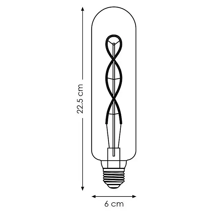 Home Sweet Home LED-Lampe - E27, Dimmbar, Warmweiß, 280 lm, 4 W - Klare, längliche Glühbirne mit dekorativem gewundenem Glühfaden und Schraubsockel. Maße: 22,5 cm Höhe, 6 cm Breite.