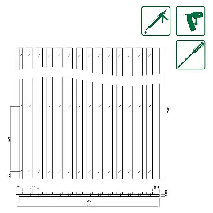 Akustikpaneel AcusticoBeton, 2.400 x 572,5 x 19 mm