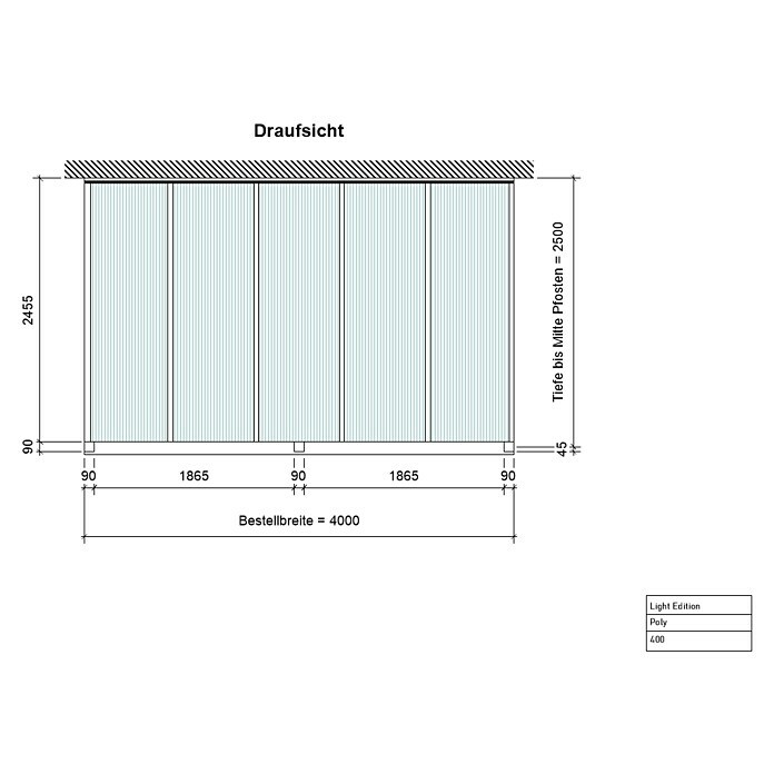 Terrassenüberdachung Light Edition (L x T: 400 x 250 cm, Polycarbonat, Verkehrsweiß, Klar)