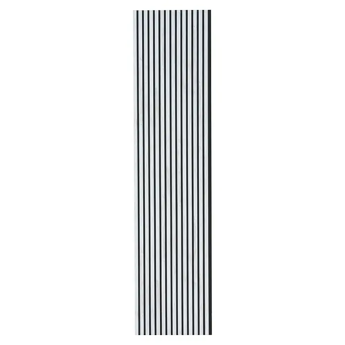 FN Neuhofer Akustikpaneel Acustico - Vintage, L x B x S: 2.400 x 572,5 x 19 mm - Eine moderne Wandverkleidung aus Holzlatten in Schwarz und Weiß, die eine stilvolle und minimalistische Ästhetik erzeugt.