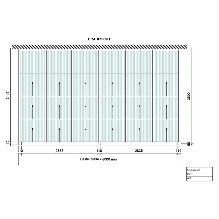 Terrassenüberdachung Special Edition mit Schiebedach (L x T: 600 x 350 cm, Polycarbonat, Anthrazitgrau, Klar)