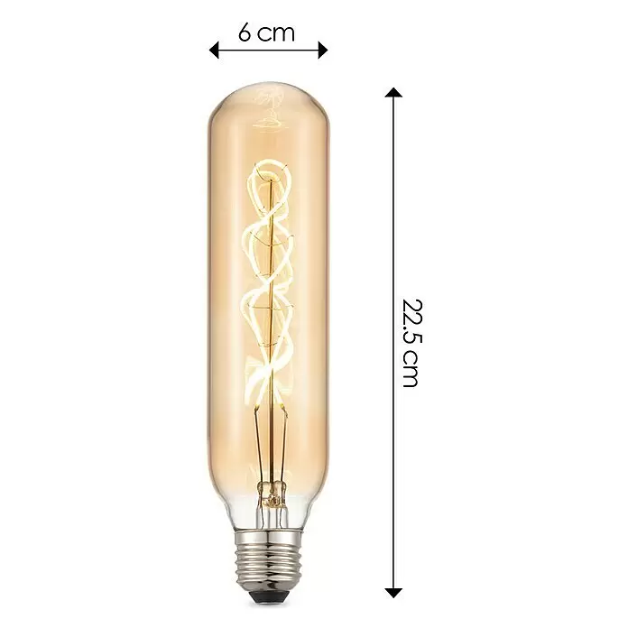 Home Sweet Home LED-Lampe - E27, Dimmbar, Warmweiß, 280 lm, 4 W - Bernstein-getönte röhrenförmige LED-Glühbirne mit sichtbaren Spiralfäden und Schraubsockel, 6 cm Durchmesser, 22,5 cm lang.