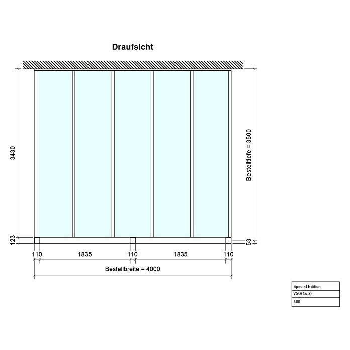Terrassenüberdachung Special Edition (L x T: 400 x 350 cm, Verbundsicherheitsglas VSG, Anthrazitgrau, Klar)