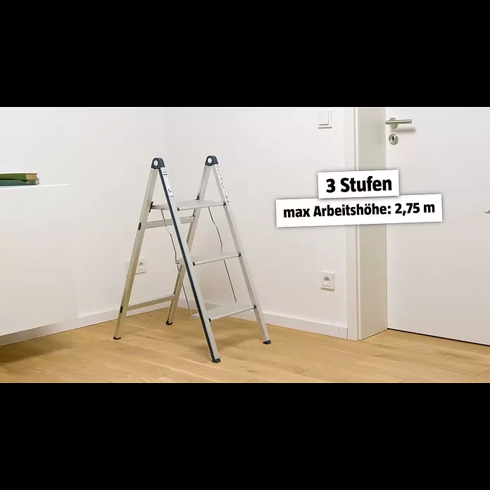 Stabilomat Basicline Klapptritt Slim - Anzahl Tritte: 3 Stk., Arbeitshöhe: 2,75 m, Belastbarkeit: 150 kg, Aluminium - Stabilomat Basicline Klapptritt Slim