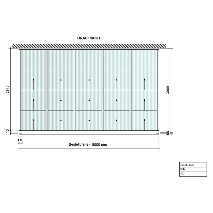 Terrassenüberdachung Special Edition mit Schiebedach (L x T: 500 x 300 cm, Polycarbonat, Anthrazitgrau, Opal)