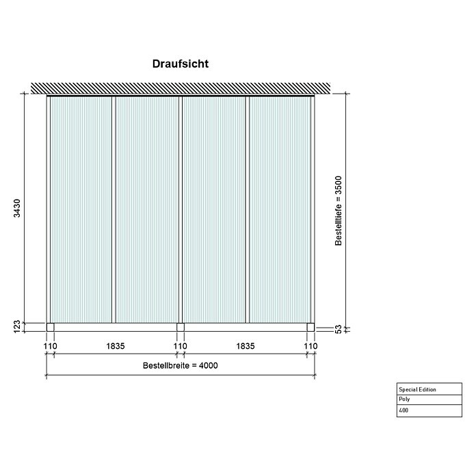 Terrassenüberdachung Special Edition (L x T: 400 x 350 cm, Polycarbonat, Anthrazitgrau, Klar)