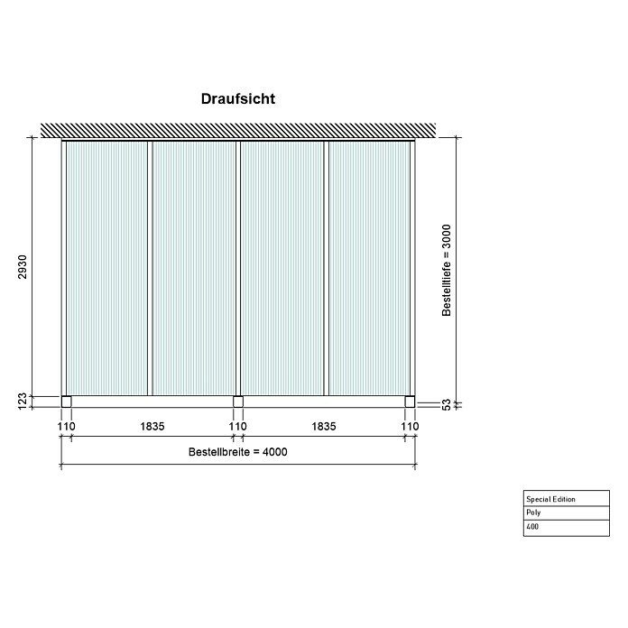 Terrassenüberdachung Special Edition (L x T: 400 x 300 cm, Polycarbonat, Verkehrsweiß, Opal)