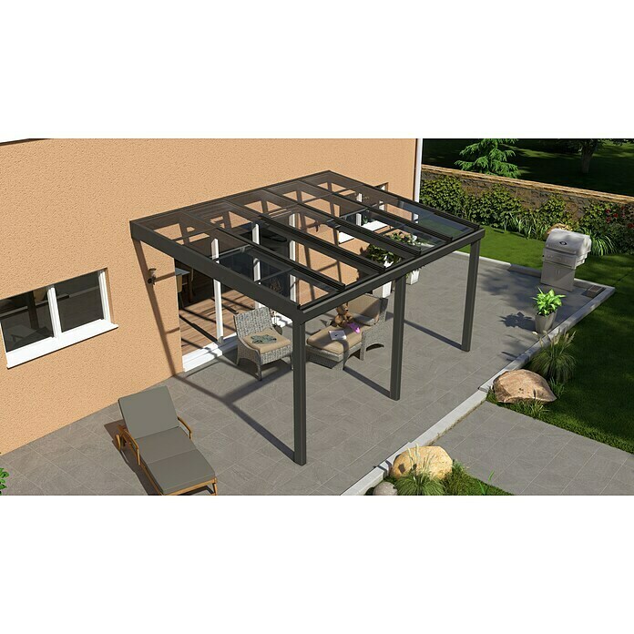 Terrassenüberdachung Special Edition mit Schiebedach (L x T: 500 x 350 cm, Verbundsicherheitsglas VSG, Anthrazitgrau, Klar)