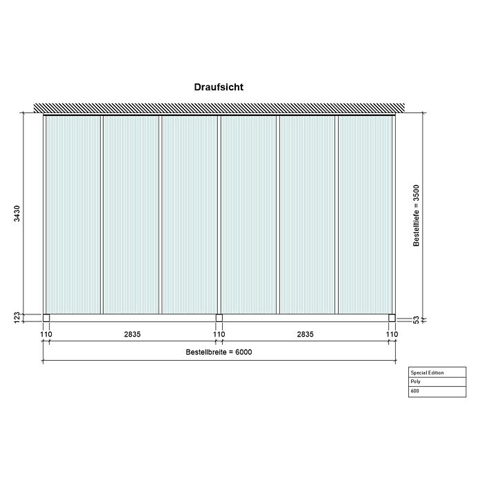 Terrassenüberdachung Special Edition (L x T: 600 x 350 cm, Polycarbonat, Verkehrsweiß, Klar)