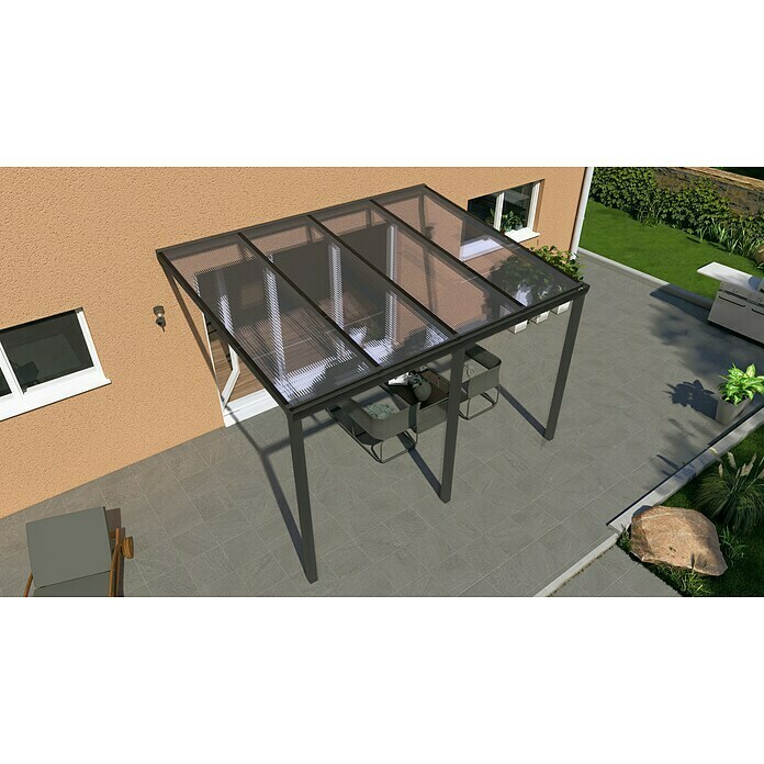 Terrassenüberdachung Light Edition (L x T: 400 x 300 cm, Polycarbonat, Anthrazitgrau, Klar)