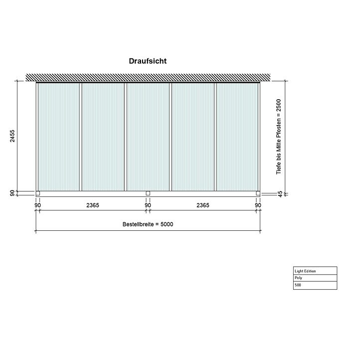 Terrassenüberdachung Light Edition (L x T: 500 x 250 cm, Polycarbonat, Anthrazitgrau, Klar)