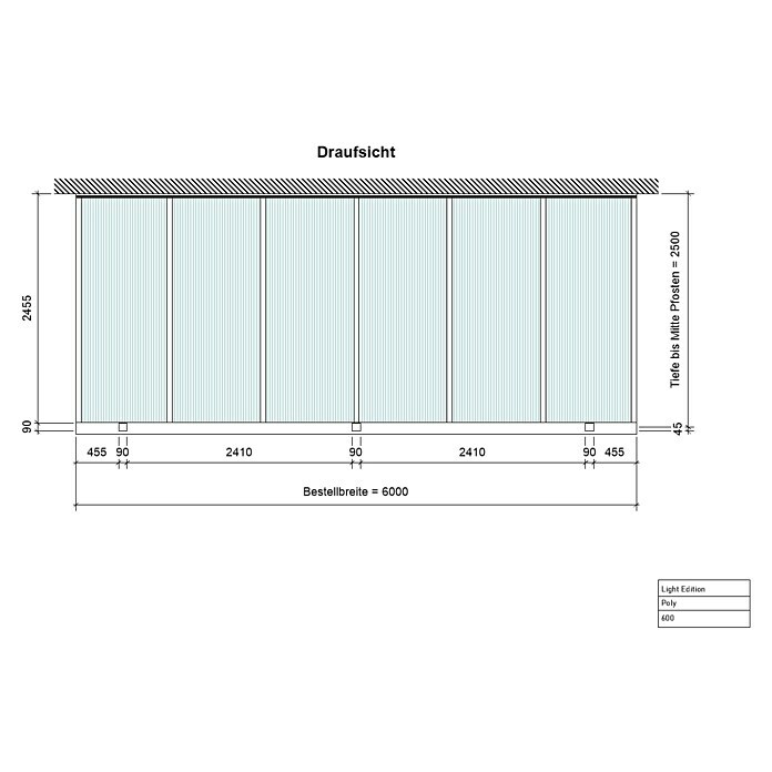 Terrassenüberdachung Light Edition (L x T: 600 x 250 cm, Polycarbonat, Anthrazitgrau, Klar)