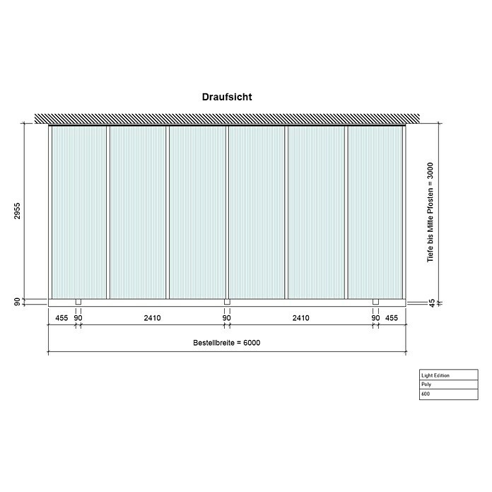 Terrassenüberdachung Light Edition (L x T: 600 x 300 cm, Polycarbonat, Anthrazitgrau, Klar)