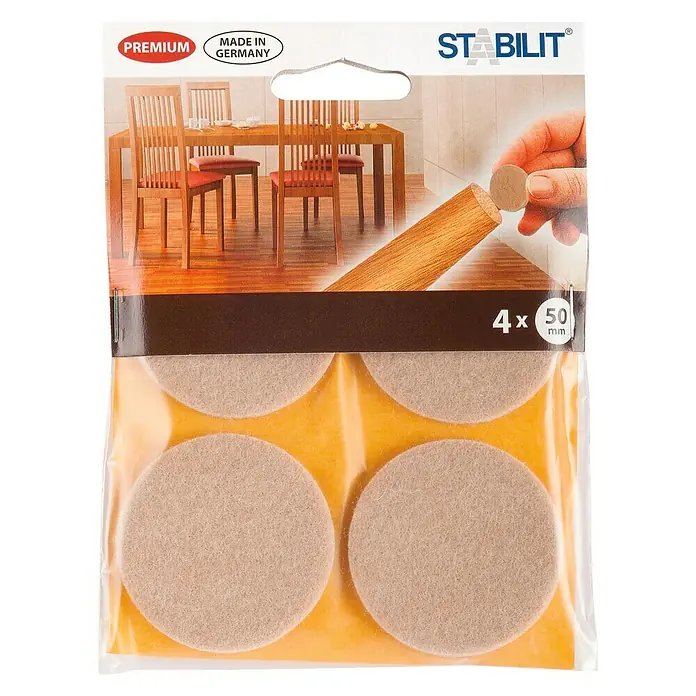 Stabilit Protector para muebles - Diámetro: 50 mm, Redonda, 4 ud. - Almohadillas de fieltro Stabilit, 4 unidades, 50 mm de diámetro, para proteger los suelos de arañazos y daños causados por muebles.