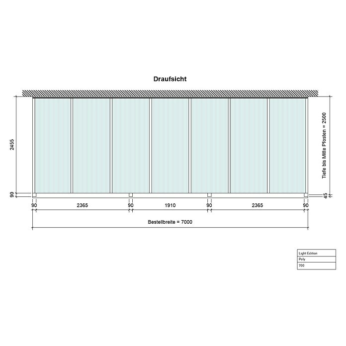 Terrassenüberdachung Light Edition (L x T: 700 x 250 cm, Polycarbonat, Anthrazitgrau, Klar)