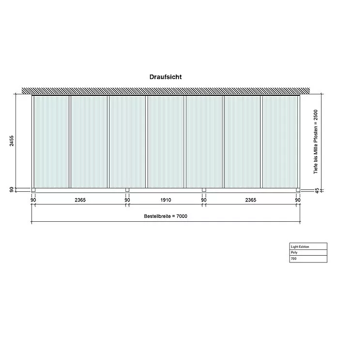 Gardendreams Terrassenüberdachung Light EditionB x T: 700 x 250 cm, Anthrazitgrau, Polycarbonat, Klar