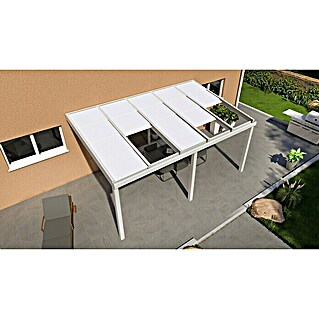 Gardendreams Terrassenüberdachung Special Edition mit Schiebedach (B x T: 500 x 350 cm, Verkehrsweiß, Polycarbonat, Opal)