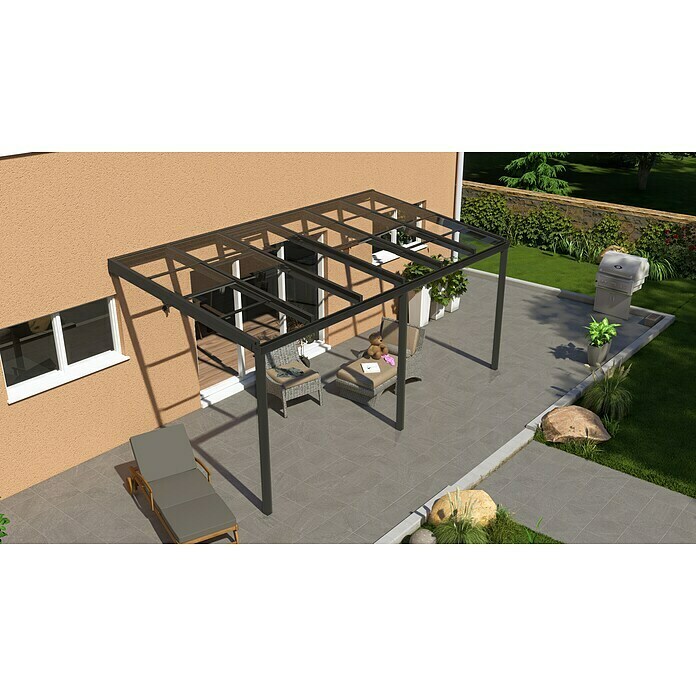 Terrassenüberdachung Special Edition mit Schiebedach (L x T: 600 x 300 cm, Verbundsicherheitsglas VSG, Anthrazitgrau, Klar)