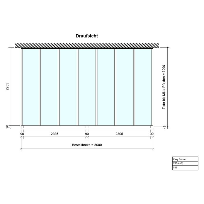 Terrassenüberdachung Easy Edition (L x T: 500 x 300 cm, Verbundsicherheitsglas VSG, Anthrazitgrau, Klar)