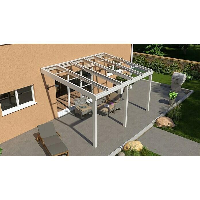 Terrassenüberdachung Special Edition mit Schiebedach (L x T: 500 x 300 cm, Verbundsicherheitsglas VSG, Verkehrsweiß, Klar)