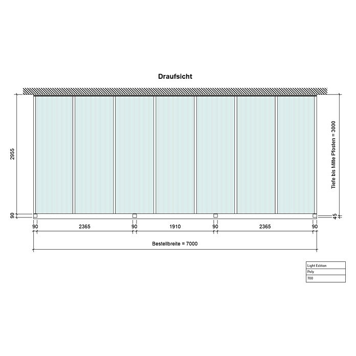 Terrassenüberdachung Light Edition (L x T: 700 x 300 cm, Polycarbonat, Anthrazitgrau, Klar)