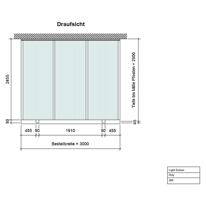 Terrassenüberdachung Light Edition (L x T: 300 x 250 cm, Polycarbonat, Anthrazitgrau, Klar)