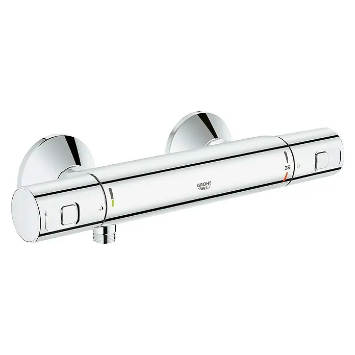 Grohe Grifo con termostato Precision Start - Ancho: 8 cm, Cromo, Resplandeciente - Grifo termostático Grohe de pared en diseño cromado brillante con controles de temperatura de precisión.
