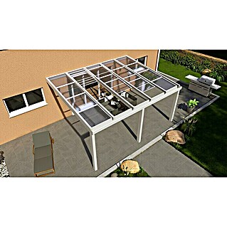 Gardendreams Terrassenüberdachung Special Edition mit Schiebedach (B x T: 500 x 350 cm, Verkehrsweiß, Polycarbonat, Klar)