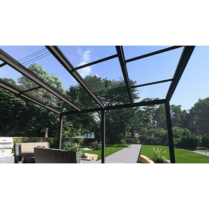 Terrassenüberdachung Special Edition mit Schiebedach (L x T: 400 x 300 cm, Verbundsicherheitsglas VSG, Anthrazitgrau, Klar)