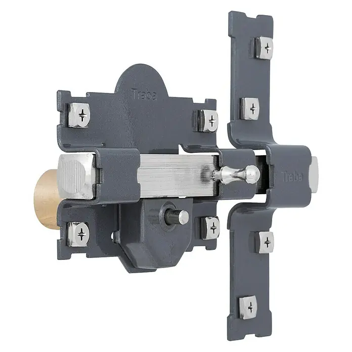 FAC Cerrojo 101R Pintado - L x An x Al: 105 x 173 x 85 mm - Cerradura de sobreponer gris oscuro con pestillo plateado y bombín de latón para seguridad de puerta.