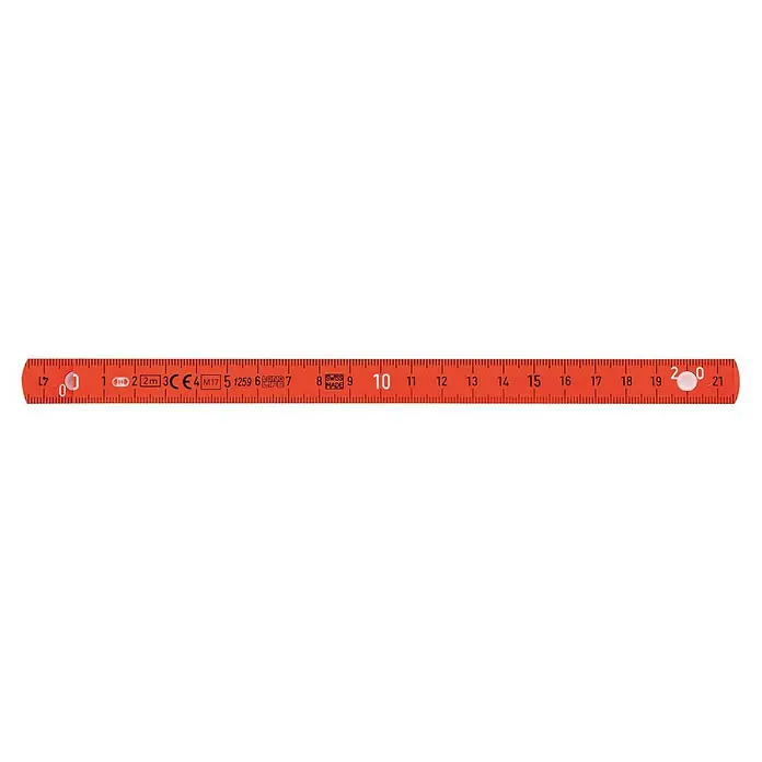 Wiha Zollstock Longlife® - Länge: 2 m - Nahaufnahme eines Zollstocks mit gut sichtbarer Zentimeterskala von 0 bis 21, ideal für präzise Messungen.