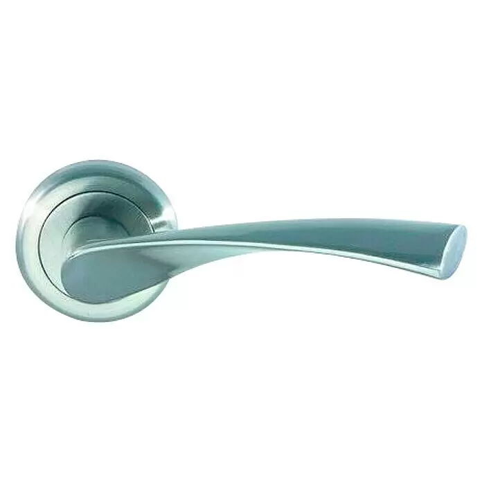 Micel Conjunto de picaporte R-707 NS - Grosor de la puerta: 35 mm - 45 mm, Aluminio, Otros - Manilla de puerta plateada moderna con palanca curva y roseta redonda.