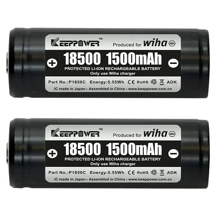 Wiha Akku 18500 - 2 Akkus, 1,5 Ah, Passend für: Wiha Elektronischer Schraubendreher speedE - Zwei KEEPPOWER 18500 1500mAh Lithium-Ionen Akkus, hergestellt für Wiha, mit Schutzschaltung für sichere und zuverlässige Stromversorgung.