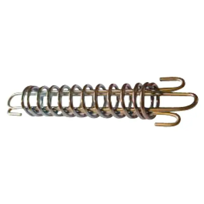 Muelle de amarre inoxidable 8 mm - 330 mm - Primer plano de un resorte de metal con extremos en forma de gancho, adecuado para diversas aplicaciones.