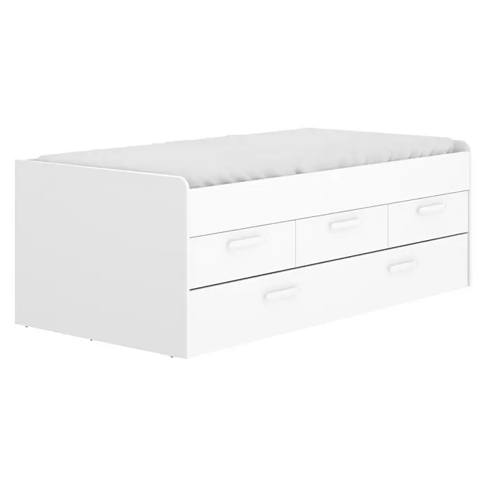 Dekit Cama nido Leka - L x An x Al: 195 x 95 x 68 cm, Blanco - Cama de día blanca con cinco cajones para almacenamiento adicional. Mueble práctico para habitaciones infantiles o de invitados.