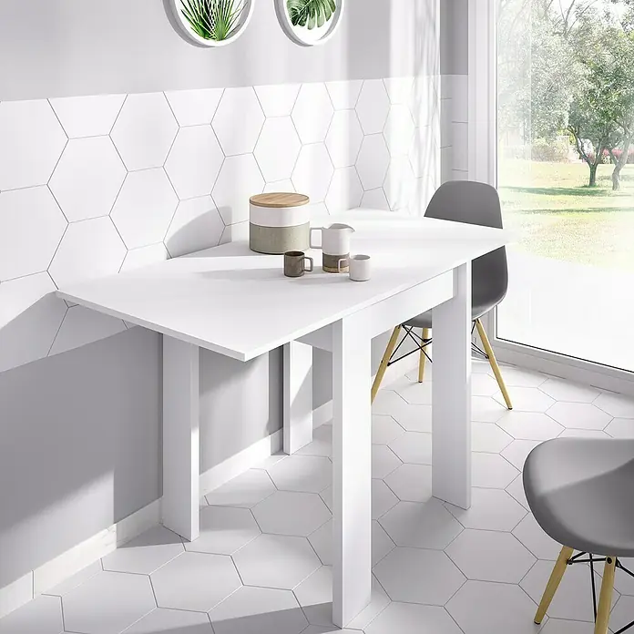 Dekit Mesa auxiliar Bok - L x An x Al: 67 x 67 x 79 cm, Blanco, Extensible - Esta mesa de comedor moderna en blanco ofrece un toque elegante y funcional para cualquier cocina o comedor.