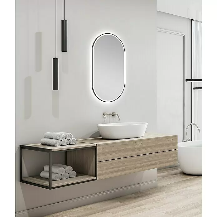 Camargue Lichtspiegel Black Supreme - B x H: 50 x 90 cm, Schwarz, Leuchtmittel - Stimmungsaufnahme