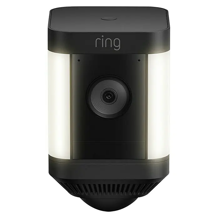 Ring Überwachungskamera Spotlight Cam Plus Battery - Batteriebetrieben, 1.080 Pixel (Full HD), Schwarz, B x H: 7,6 x 12,6 cm, Akku - Ring Floodlight Cam mit integrierter Überwachungskamera und zwei hellen LED-Flutlichtern für mehr Sicherheit rund ums Haus.
