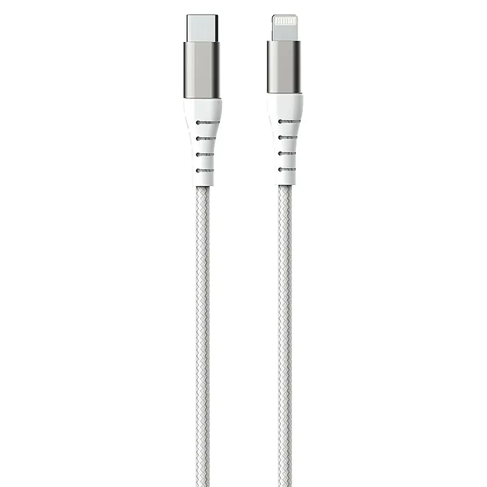 Metronic Cable USB - 2 m, USB-C / Lightning, Blanco - Cable USB blanco con conectores Tipo-C y Lightning para carga rápida y transferencia de datos. Resistente y elegante.