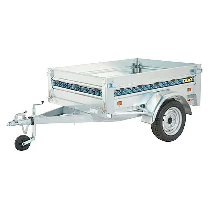 BAUHAUS Remolque DBD RV 16.12 - Un eje, Sin freno - Remolque utilitario de acero galvanizado con eje simple y rueda jockey, con adorno azul.