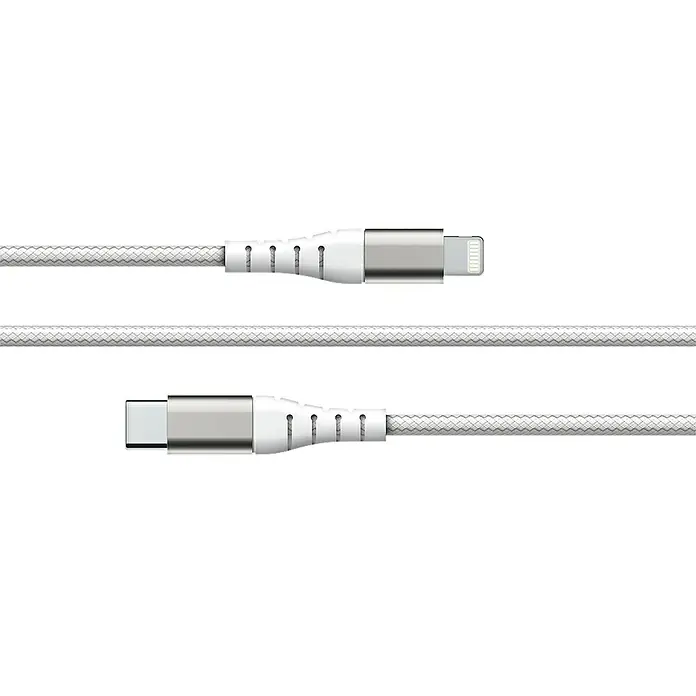 Metronic Cable USB - 2 m, USB-C / Lightning, Blanco - Cable USB blanco con conectores Lightning y USB-C, que permite una carga rápida y segura para tus dispositivos.